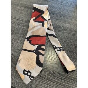 Bugatti Vintage Silk Men Neck Tie Abstract Made In USA Lined Taupe Rust